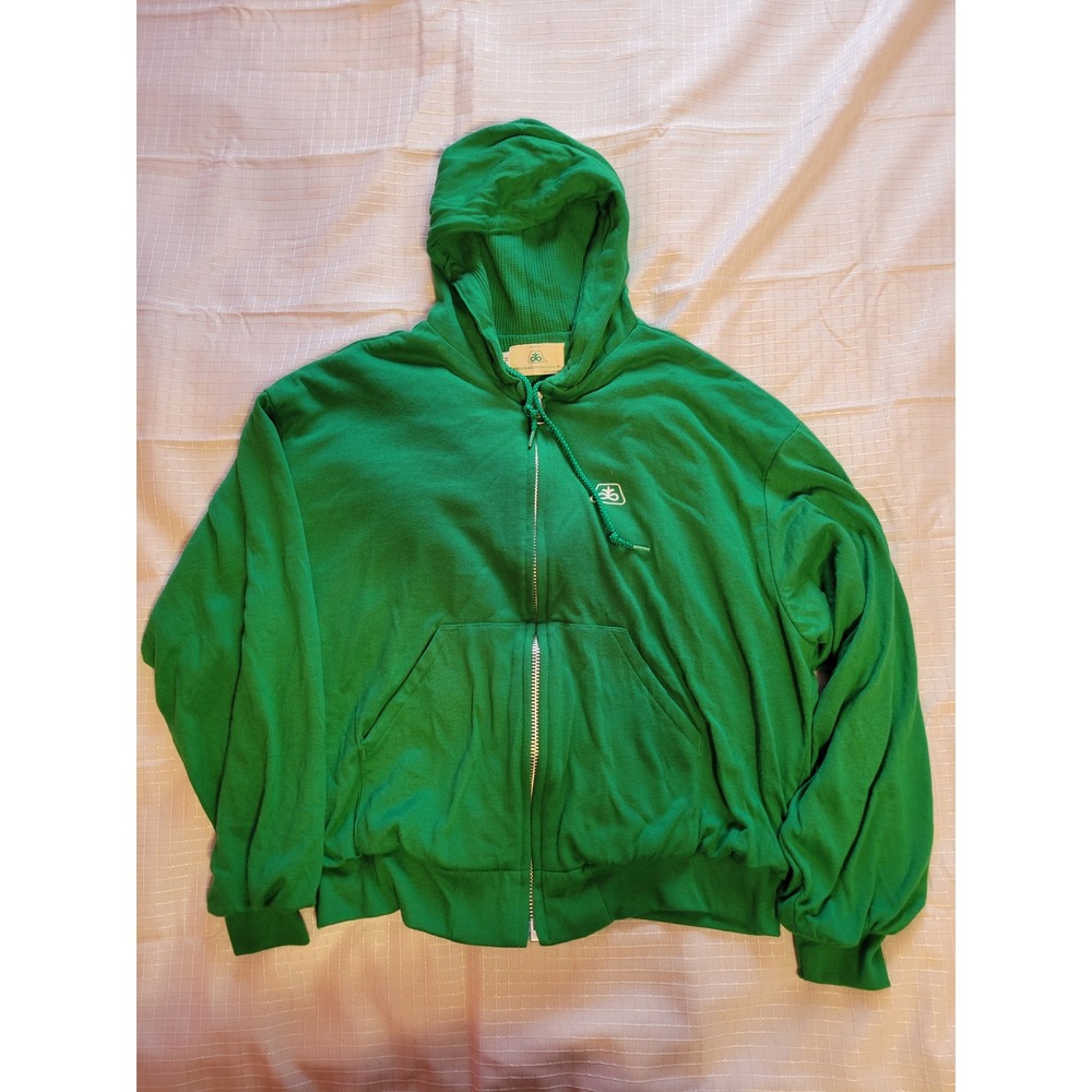Vintage Pioneer Hi-Bred International Green Zip Up Hoodie Mens XL Made in USA